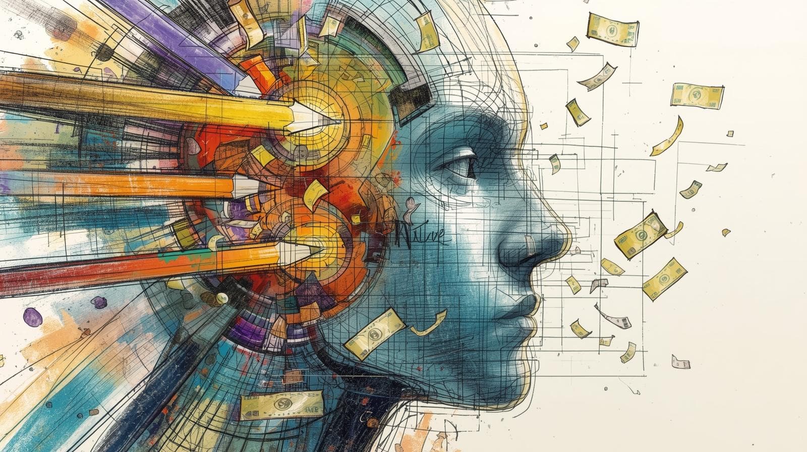 Abstract visualization of AI algorithms analysing financial data