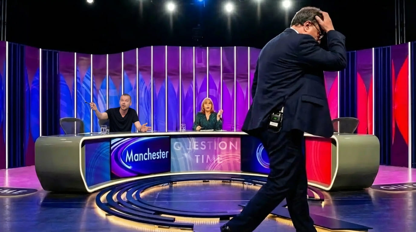 Andrew Bailey walking off BBC Question Time set