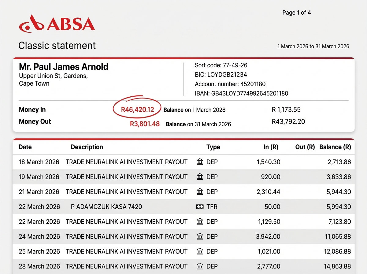 Verified bank statement - AI investment platform returns