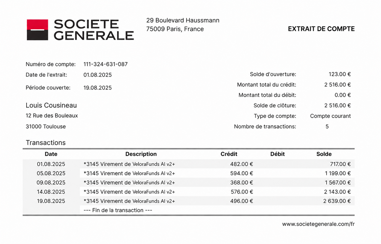 Extrait de banque